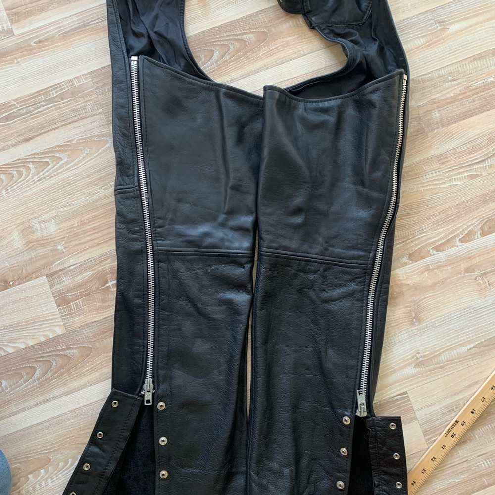 Women's Oscar Leopold Black Leather Motorcycle Chaps